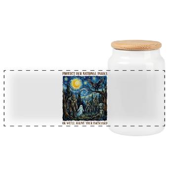 Cryptid Van Gogh Protect Our National Parks - Panoramic Cookie Jar with Wooden Lid - white - Front