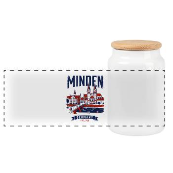 Cathedral Minden Germany City Skyline Historic - Panoramic Cookie Jar with Wooden Lid - white - Front