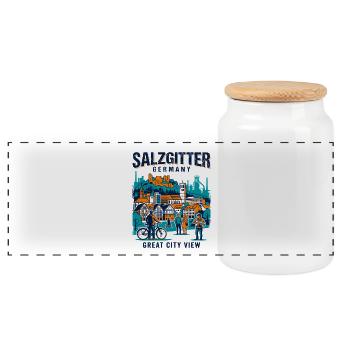 Salzgitter Germany Great City View Skyline - Panoramic Cookie Jar with Wooden Lid - white - Front