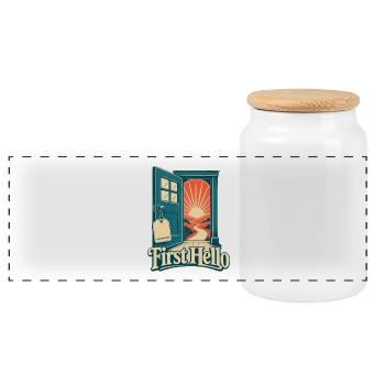 Homeroom Teacher Gift First Hello, First Day of Sc - Panoramic Cookie Jar with Wooden Lid - white - Front