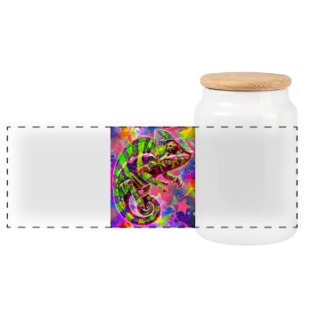 chameleon - Panoramic Cookie Jar with Wooden Lid - white - Front