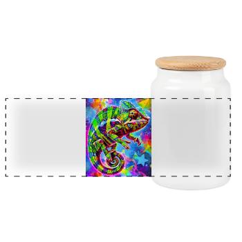 chameleon - Panoramic Cookie Jar with Wooden Lid - white - Front