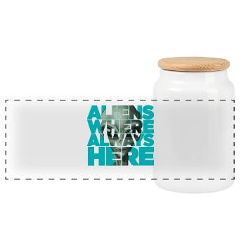 Aliens Were Always Here Extraterrestrial Visitors - Panoramic Cookie Jar with Wooden Lid - white - Front