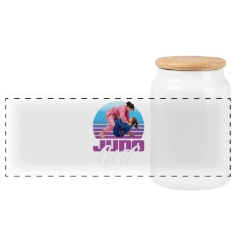 Judo Girl Retro Mädchen Kampfsport Judoka - Panorama Keksdose mit Holzdeckel - Weiß - Vorne