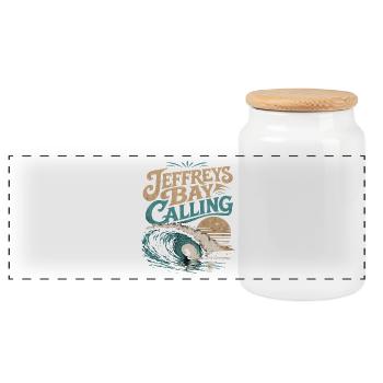 Jeffreys Bay Surfing - Panoramic Cookie Jar with Wooden Lid - white - Front