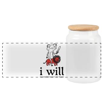 Froschritter with lion companion - Panoramic Cookie Jar with Wooden Lid - white - Front