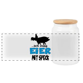 Ich mag Eier mit Speck Huhn Schwein Bauer Tiere - Panorama Keksdose mit Holzdeckel - Weiß - Vorne