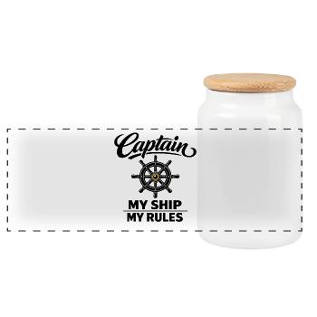 Nautical steering wheel for captains and sailors - Panoramic Cookie Jar with Wooden Lid - white - Front