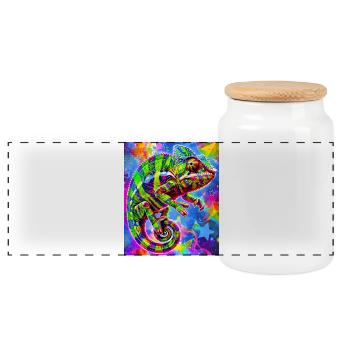 chameleon - Panoramic Cookie Jar with Wooden Lid - white - Front