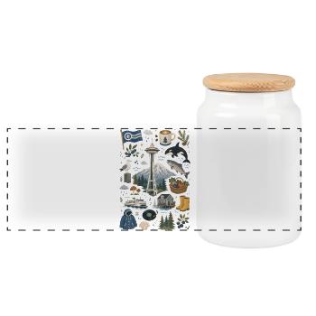 Seattle | Space Needle, Café & Nature - Boîte à biscuits avec couvercle en bois - blanc - Devant