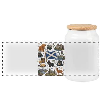 Scotland | Highlands, Kilt & Whisky - Panoramic Cookie Jar with Wooden Lid - white - Front