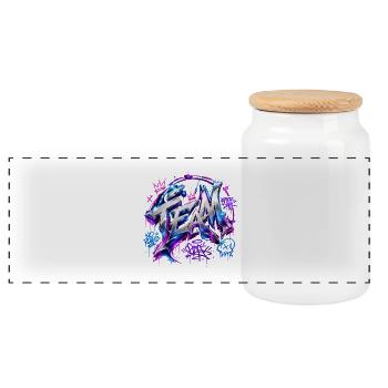 Team - Panoramic Cookie Jar with Wooden Lid - white - Front