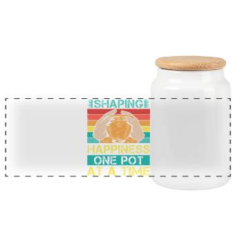 Gifts For Pottery Makers Shaping Happiness Pottery - Panoramic Cookie Jar with Wooden Lid - white - Front