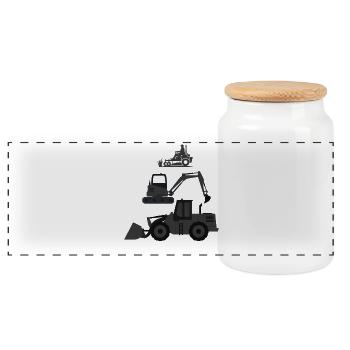 Construction Equipment Silhouettes Collection - Panoramic Cookie Jar with Wooden Lid - white - Front