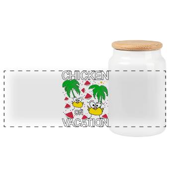 Chickens Holiday - Panoramic Cookie Jar with Wooden Lid - white - Front