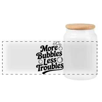 More Bubbles Less Troubles - Panoramic Cookie Jar with Wooden Lid - white - Front