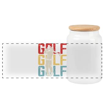 Retro Golf – tee off with passion - Panoramic Cookie Jar with Wooden Lid - white - Front