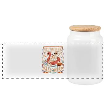 Juste en attente du flamant squelette d’Halloween - Boîte à biscuits avec couvercle en bois - blanc - Devant
