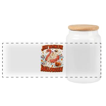 Just Waiting For Halloween Skeleton Flamingo - Panoramic Cookie Jar with Wooden Lid - white - Front