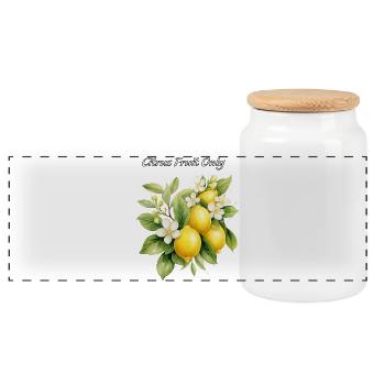 Citrus Fruit Only - Panoramic Cookie Jar with Wooden Lid - white - Front