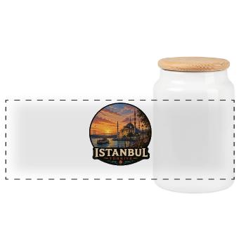 Istanbul Bosporus Sonnenuntergang Urlaub - Panorama Keksdose mit Holzdeckel - Weiß - Vorne