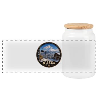 Niseko Hokkaido Winter Holiday Skiing Snowboard - Panoramic Cookie Jar with Wooden Lid - white - Front