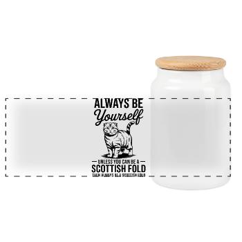 Scottish Folding Cat Scottish Fold Gift - Panoramic Cookie Jar with Wooden Lid - white - Front