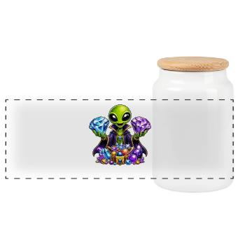 Alien Treasure Mage - Panoramic Cookie Jar with Wooden Lid - white - Front