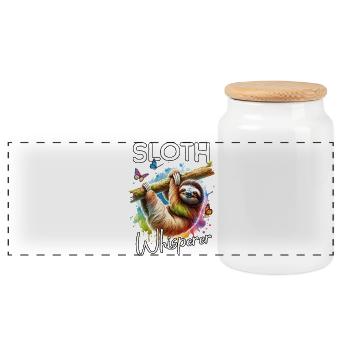 Sloth Whisperer - Panoramic Cookie Jar with Wooden Lid - white - Front