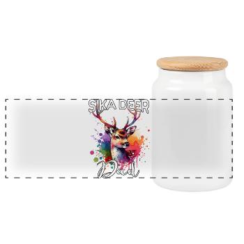 Sika deer dad - Panoramic Cookie Jar with Wooden Lid - white - Front