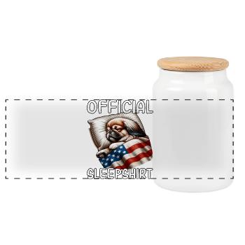 Pekingese US Sleep Shirt - Panoramic Cookie Jar with Wooden Lid - white - Front