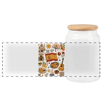 Spain | Tapas, sun & joie de vivre - Panoramic Cookie Jar with Wooden Lid - white - Front