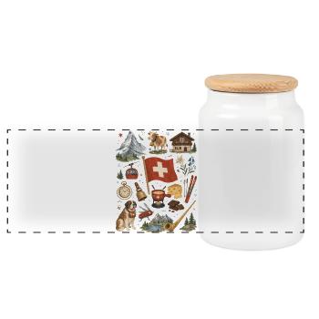 Switzerland | Alps, cheese & hut romance - Panoramic Cookie Jar with Wooden Lid - white - Front