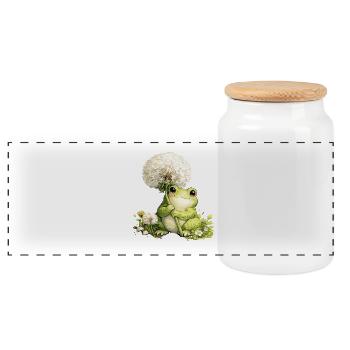 Grenouille mignonne avec pissenlit et fleurs pour - Boîte à biscuits avec couvercle en bois - blanc - Devant