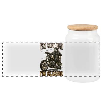 I'm not old, I'm classic | Biker | Motorcycling - Panoramic Cookie Jar with Wooden Lid - white - Front