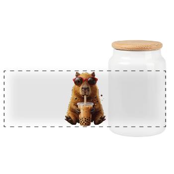 Sun hamster with bubble tea - Panoramic Cookie Jar with Wooden Lid - white - Front