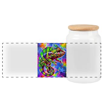 chameleon - Panoramic Cookie Jar with Wooden Lid - white - Front