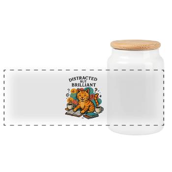 Distraction but brilliant cat study - Panoramic Cookie Jar with Wooden Lid - white - Front
