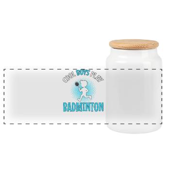 Badminton Players Cool Boys Play Badminton Boys - Panoramic Cookie Jar with Wooden Lid - white - Front