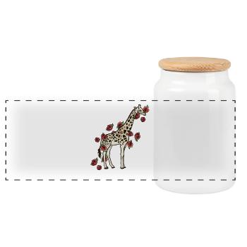 Giraffe in Bloom with Roses - Panoramic Cookie Jar with Wooden Lid - white - Front