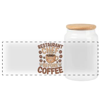 Restaurant Chef Before Kitchen Staff Coffee Lover - Panoramic Cookie Jar with Wooden Lid - white - Front
