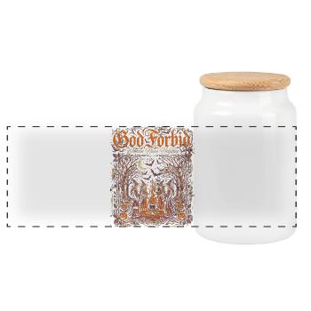 God Forbid Autumn Witches Bonfire - Panoramic Cookie Jar with Wooden Lid - white - Front