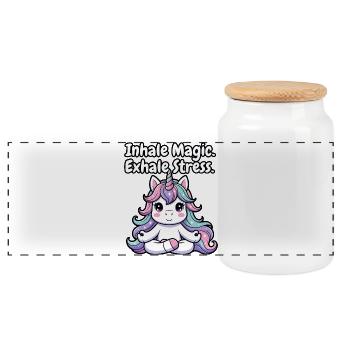 Pastel Unicorn Mindfulness - Panoramic Cookie Jar with Wooden Lid - white - Front