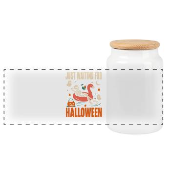 Juste en attente du flamant squelette d’Halloween - Boîte à biscuits avec couvercle en bois - blanc - Devant