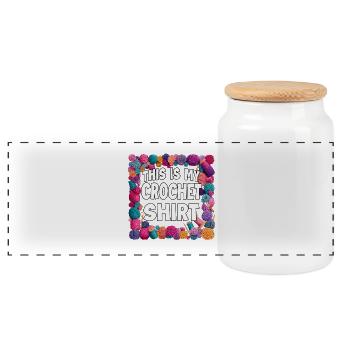 My crochet shirt saying - Panoramic Cookie Jar with Wooden Lid - white - Front