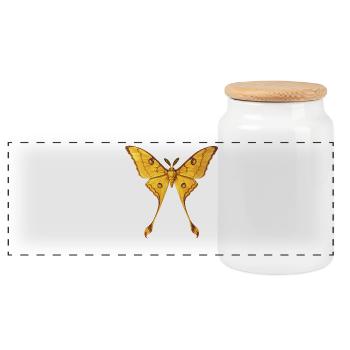 Comet Moth Argema mittrei Anime Style - Panoramic Cookie Jar with Wooden Lid - white - Front