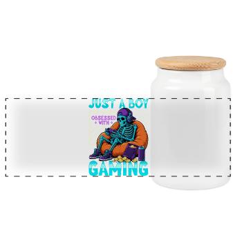 Jeu de Skeleton Gaming Halloween - Boîte à biscuits avec couvercle en bois - blanc - Devant