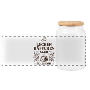 Kaffee Lecker Käffchen Club Espresso Cafe Barista - Panorama Keksdose mit Holzdeckel - Weiß - Vorne