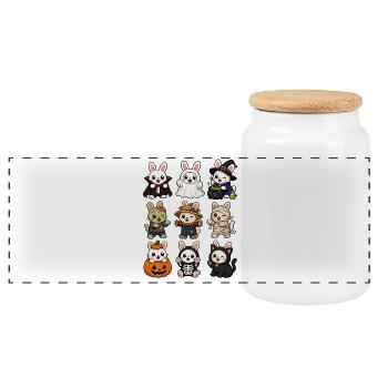 Halloween Bunnies, Cute - Panoramic Cookie Jar with Wooden Lid - white - Front