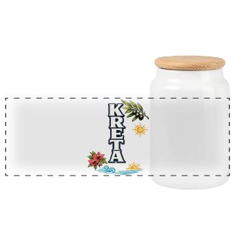 Crete Holidays with Olive Branch and Sea Motif - Panoramic Cookie Jar with Wooden Lid - white - Front